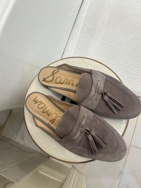 Sam Edelman Taupe Suede Tassel Backless Mules